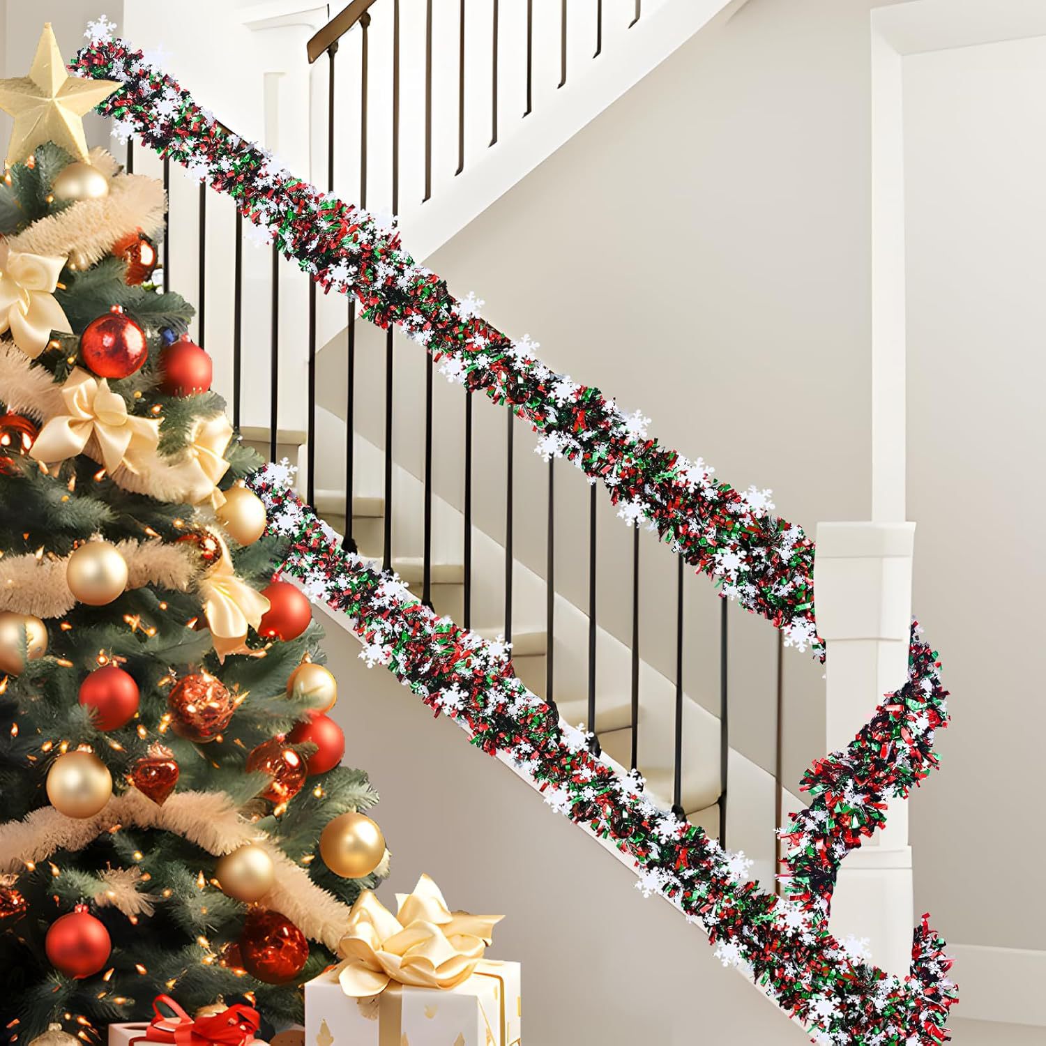 2M Christmas Snowflake Tinsel  – Tinsel Garland Decoration recenzja i cena