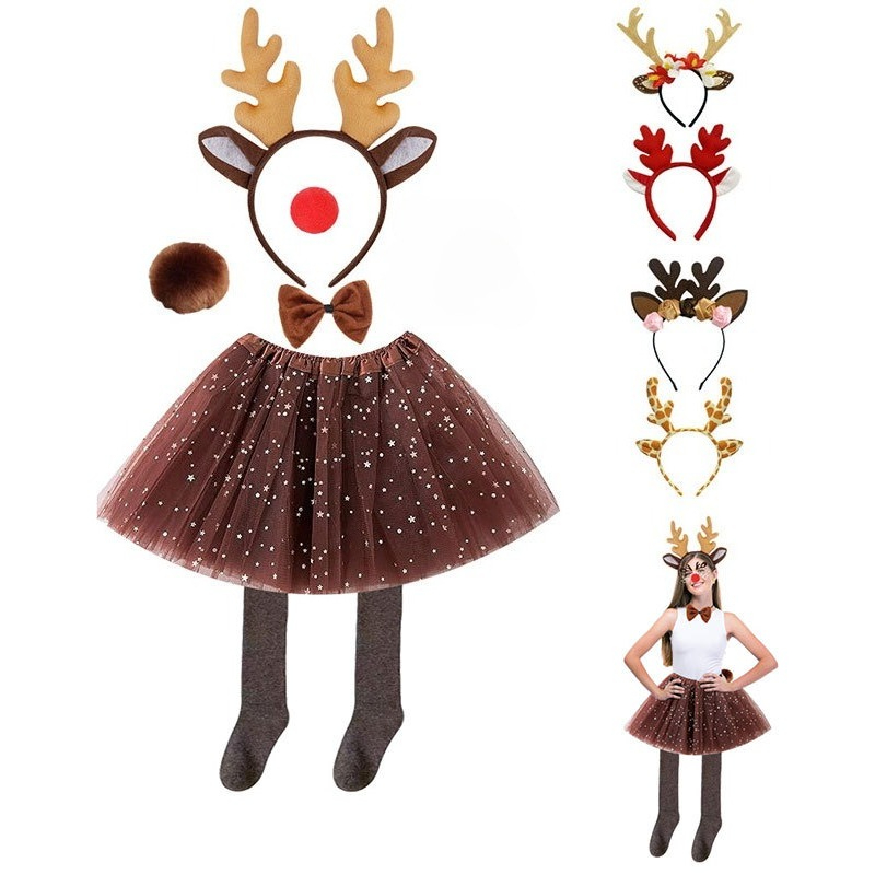 Reindeer Costume Set Tutu Skir – Reindeer Antlers Headband recenzja i cena