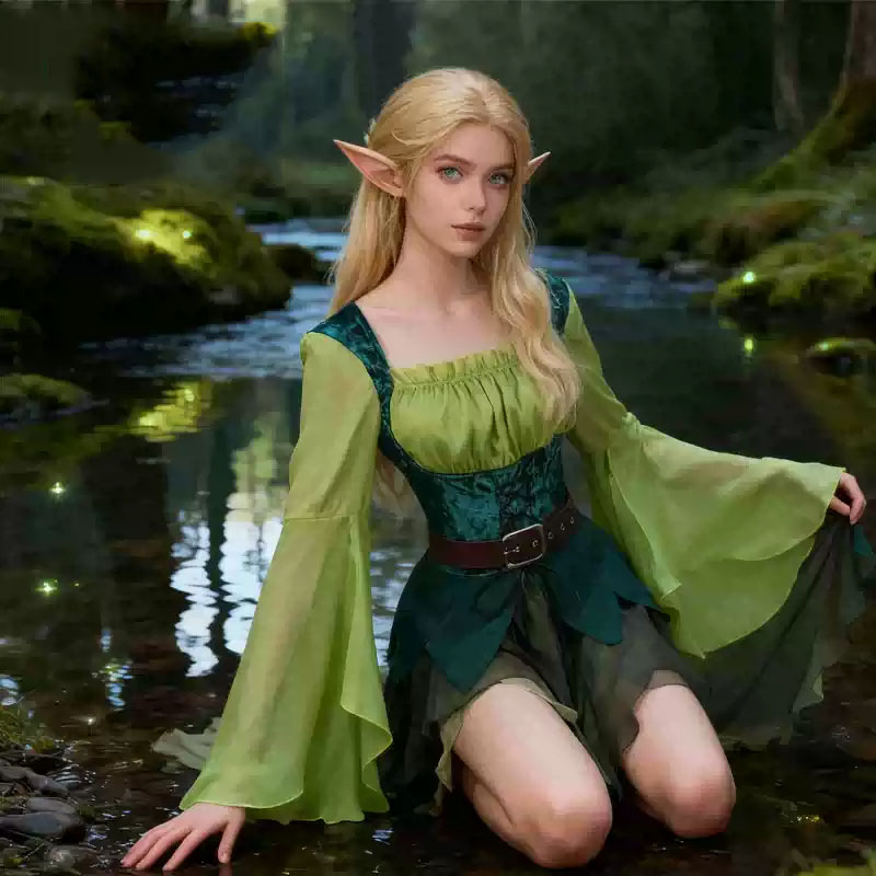 Women's Elf Medieval Green Fai – Elf Costume Christmas recenzja i cena