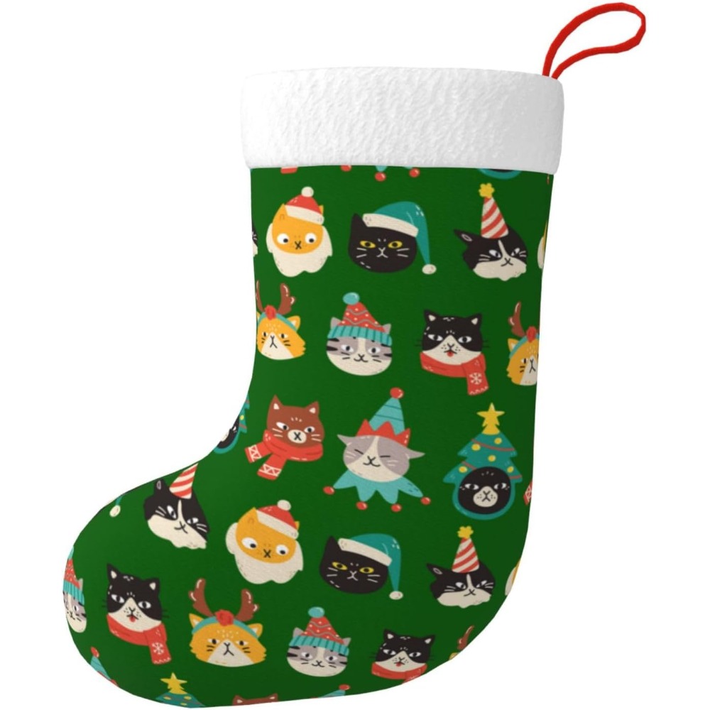 Cute Cats Green Christmas Stoc – Christmas Stocking Hanging recenzja i cena